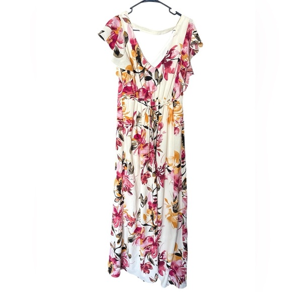 Iz Byer floral maxi dress-Size L- buttons, lined, slit - Picture 3 of 6